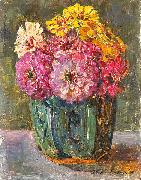 Floris Verster Stillife with zinnias in a ginger pot. oil painting artist